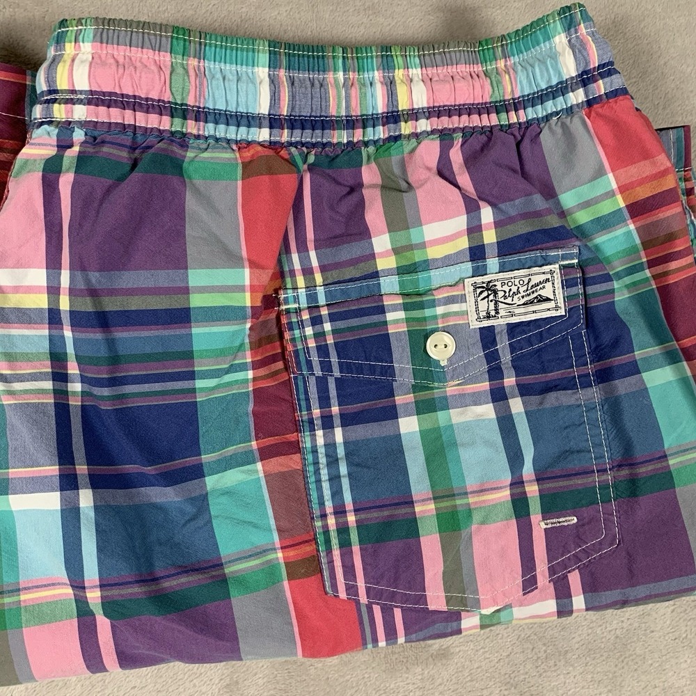 Polo Ralph Lauren Swimsuit Mens 2XLT Multicolor Plaid Pockets Lined Beach Surf